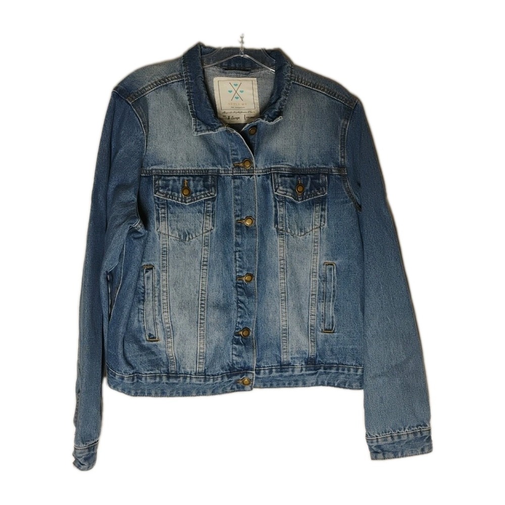 Style‎ Me Juniors XL Cropped Denim Jean Jacket  Embroidered Back